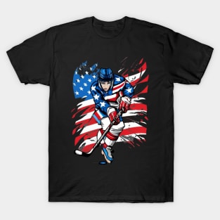 Hockey American Flag  design Hockey T-Shirt